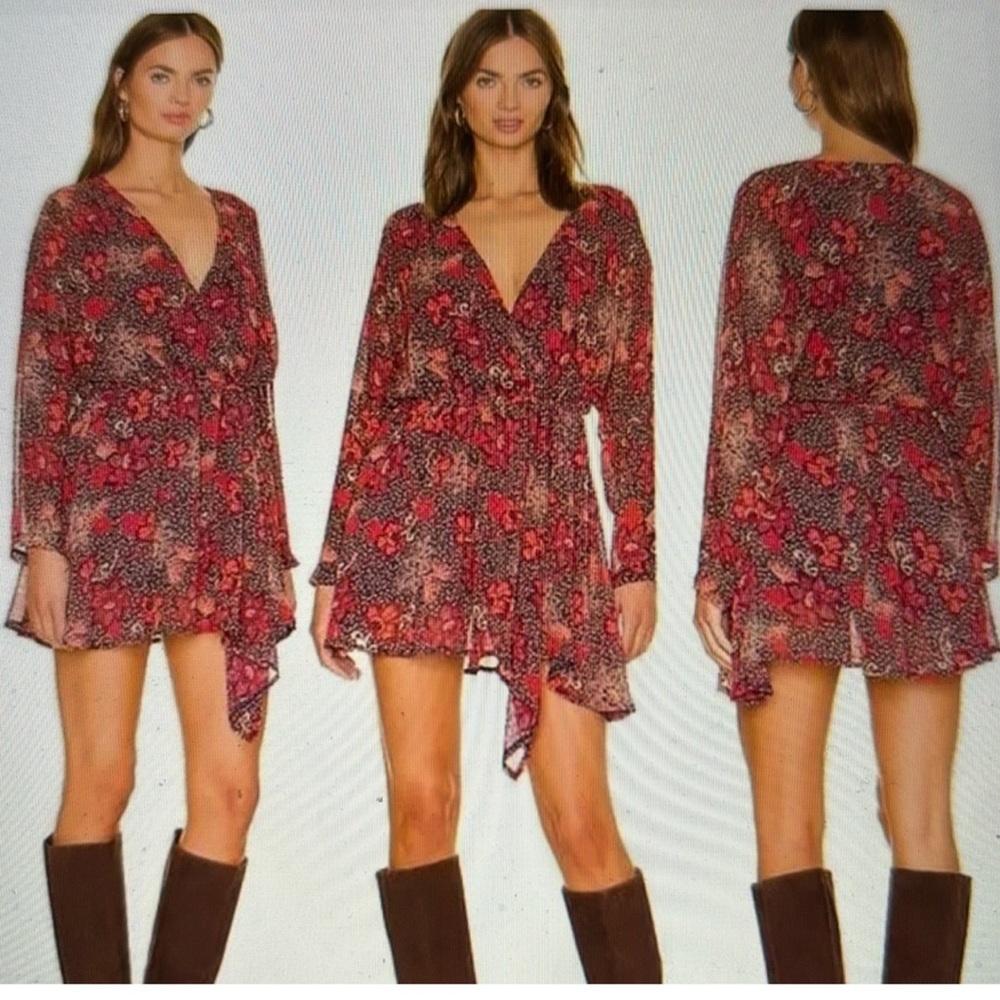 Free People Teagan Mini Bohemian Dress Peach Combo size XS